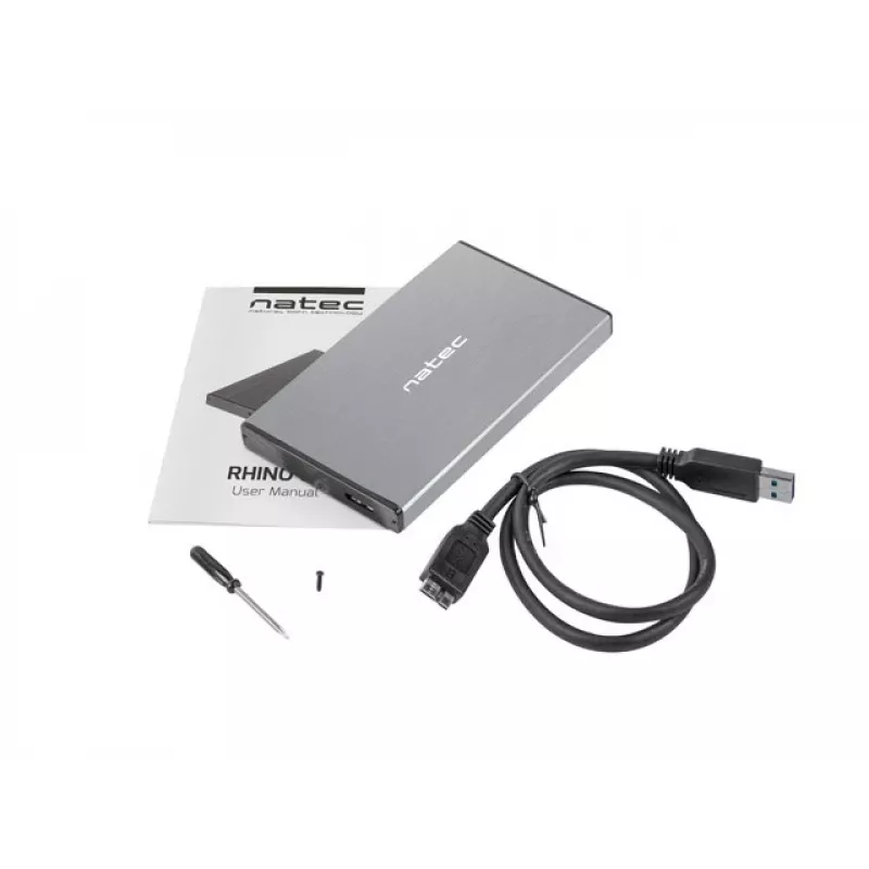 Obudowa zewnętrzna HDD/SSD NATEC Rhino GO — 2,5 cala SATA, 9,5 mm, USB 3.0, aluminium, szary, do 4 TB