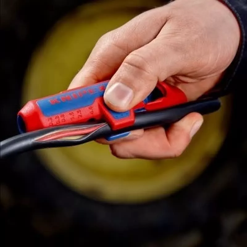 Narzędzie do zdejmowania izolacji Knipex ErgoStrip PV 16 95 03 do kabli PV, regulowany ogranicznik, ergonomiczna rękojeść