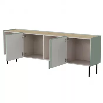 Komoda cama meble FELLINI 2000×400×700 mm, oliwkowa z blatem z dębu olejowanego, rama MDF
