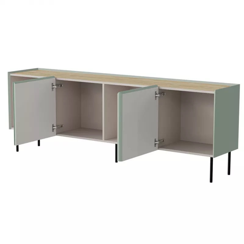 Komoda cama meble FELLINI 2000×400×700 mm, oliwkowa z blatem z dębu olejowanego, rama MDF