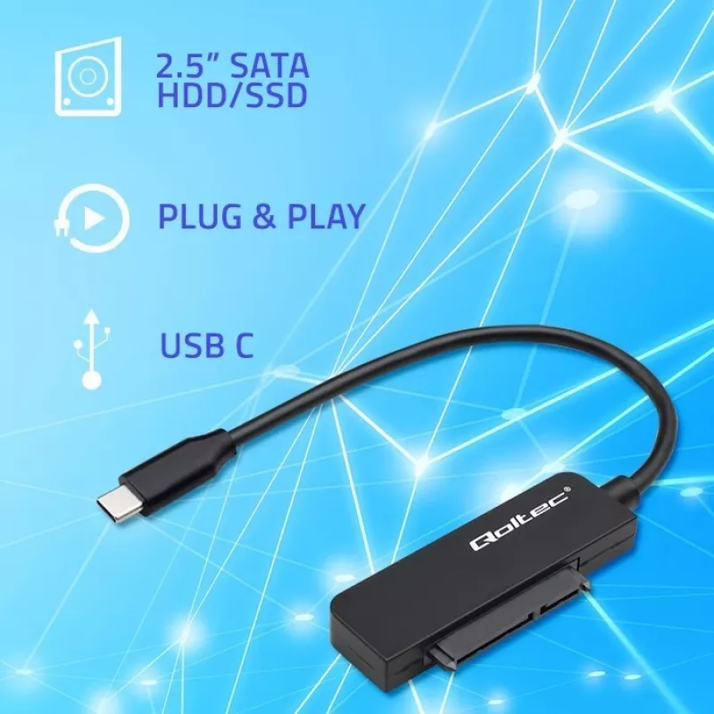 Adapter SATA QOLTEC 52269 do napędu 2,5 cala na USB-C, obsługa do 2 TB