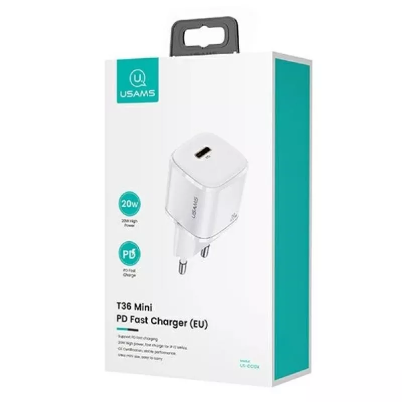 Przenośna ładowarka do telefonu usams T36 z 1x USB-C PD3.0 i wbudowanym kablem Lightning