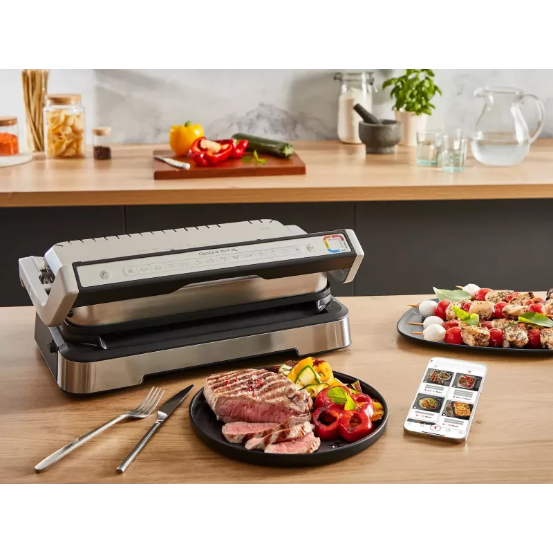 Elektryczny grill kontaktowy Tefal OptiGrill+ XL stal nierdzewna — duża pojemność, automatyczne programy gotowania