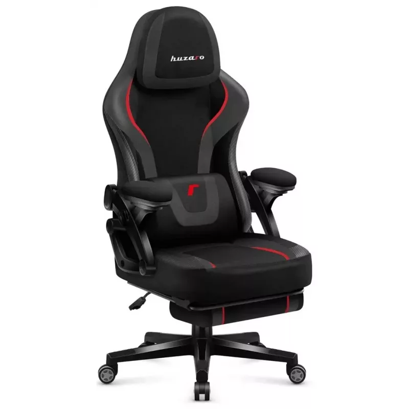 Fotel gamingowy huzaro Force 4.6 — ergonomiczne siedzisko z tkaniny, regulowana wysokość i pochylenie, podparcie lędźwiowe, maks. 130 kg, szerokość siedziska 41 cm