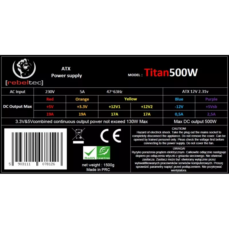 Zasilacz ATX ver2.31 TITAN 500W