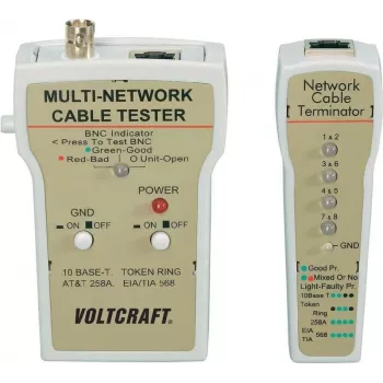 Tester okablowania sieciowego Voltcraft CT-1 do złączy BNC i RJ-45, testuje 10Base-T UTP/STP