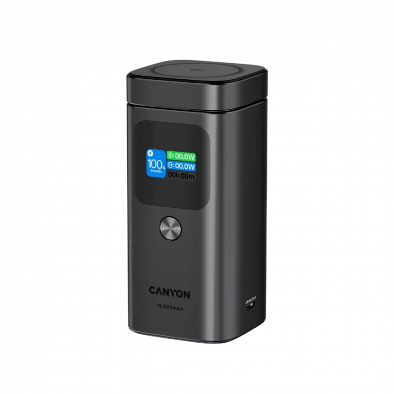 CANYON Qi2 magnetyczny power bank OnPower 150 15000mAh Aluminium Ciemny szary