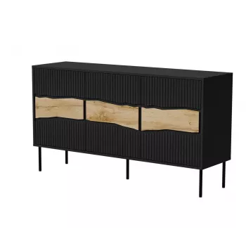 Komoda cama meble INSERTO 3D 143,5×40×80 cm czarna z LED, płyta wiórowa, rama 16 mm