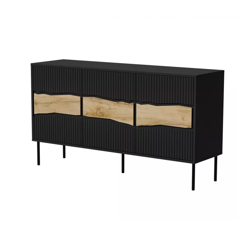 Komoda cama meble INSERTO 3D 143,5×40×80 cm czarna z LED, płyta wiórowa, rama 16 mm