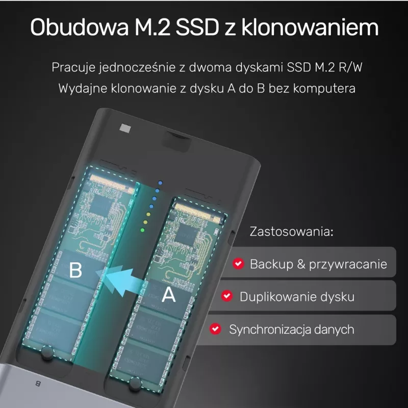 Obudowa SSD Unitek S1206A na 2 dyski M.2 NVMe PCIe Gen3 x4, USB 3.2 Gen 2 (10 Gbit/s), aluminium, USB-C, zawiera zasilacz
