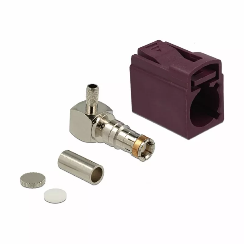 Złącze koncentryczne DELOCK 89716 — FAKRA D męskie, kątowe 90°, 13,8×21,5×9,5 mm
