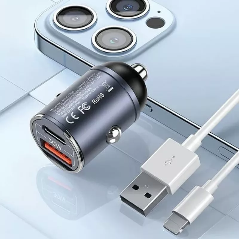 Ładowarka samochodowa usams C38 30 W — 1x USB-A + 1x USB-C szybkie ładowanie