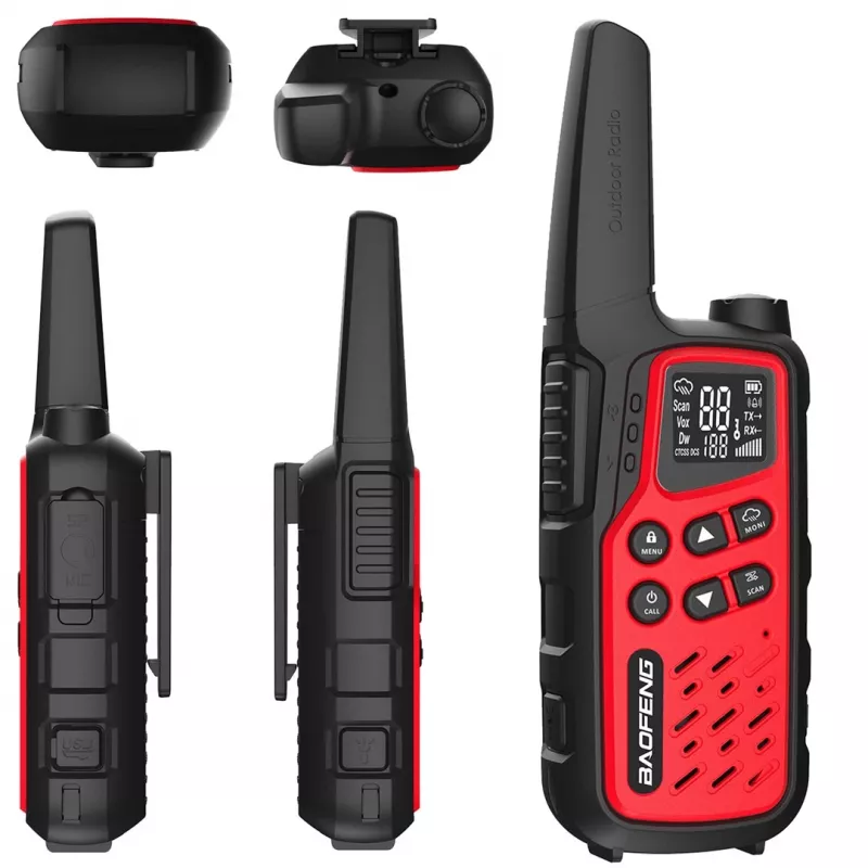 Przenośny krótkofalówka Baofeng BF-T25E — 16 kanałów, 0,5W, Li-Ion 1400mAh, zestaw 2 szt. (czerwony)