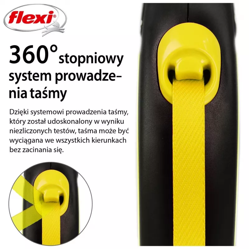 Automatyczna smycz Flexi New NEON 5 m – smycz taśmowa, dla małych psów do 15 kg, czarno-żółta