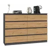 Komoda Top e shop M8 140 ANT/ART — 8 szuflad, Antracyt/Dąb, 1380×400×970 mm, Płyta wiórowa
