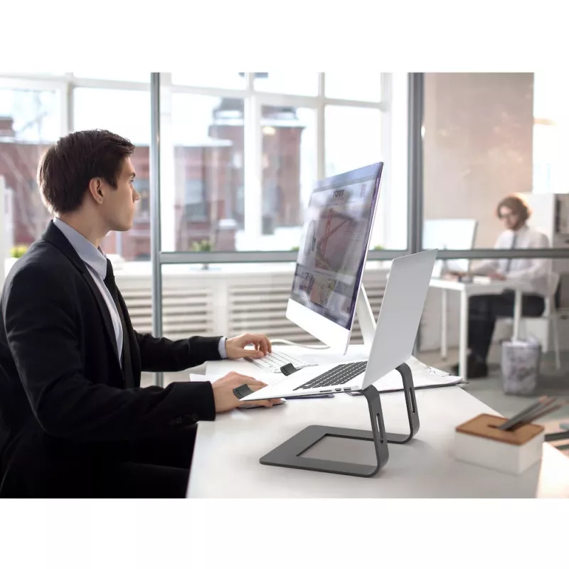 Podstawka pod laptopa Port Designs 901103 — aluminium i czarna, obsługa do 15,6 cala, szerokość 260 mm, głębokość 145 mm, wysokość 225 mm