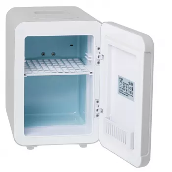 Mini lodówka Adler AD 8084G — kompaktowa szara 12V/230V, pojemność 4 L, przenośna, drzwi z zawiasem prawostronnym