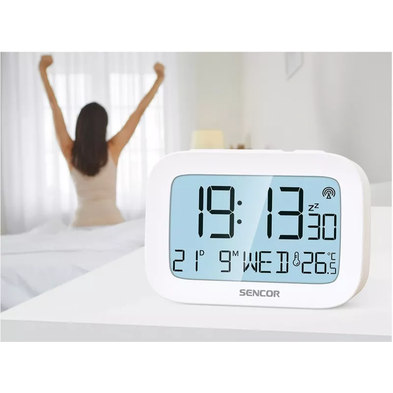 Cyfrowy budzik SENCOR SRC 2200 z wyświetlaczem LED i zapasowym zasilaniem bateryjnym