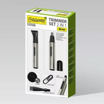 Zestaw trymerów 2-w-1 Maestro MR-666 USB — ładowany zestaw do pielęgnacji podwójnej