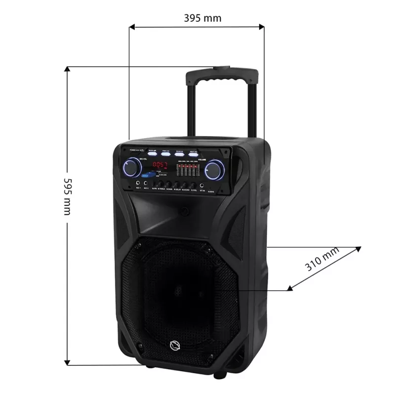 Przenośny głośnik karaoke MANTA SPK5021PRO 20W, woofer 12 cali, 80W RMS, Bluetooth, bateria do 5h, SD/USB, wejścia mikrofonowe i gitarowe