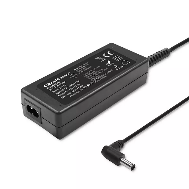 Zasilacz QOLTEC 51775 40W 19V 2,1A do monitorów, czarny, kabel 1,75 m