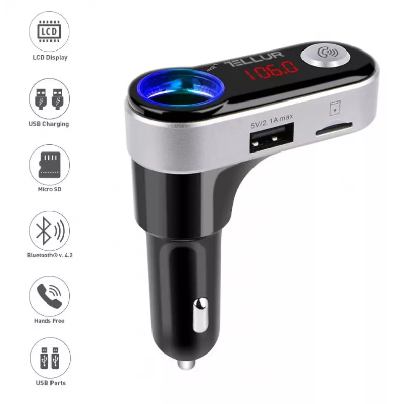 Nadajnik FM Tellur FMT-B2 Czarny Bluetooth 5.0 USB do odtwarzania dźwięku w samochodzie