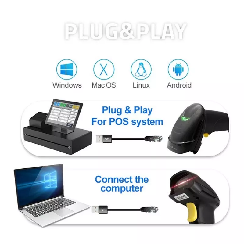Qoltec 1D Laserowy Czytnik Kodów Kreskowych | USB | Czarny