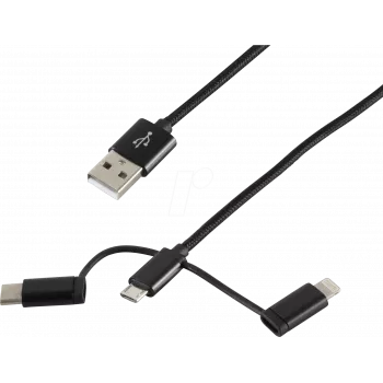 Kabel USB ShiverPeaks BS14-50068 1m USB A USB C/Micro-USB B/Lightning Czarny