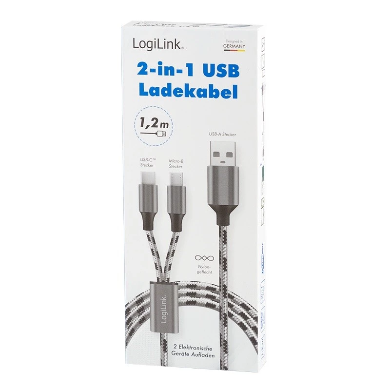 Kabel LogiLink CU0202 USB 2.0 1,2 m USB A USB C/Micro-USB A szary