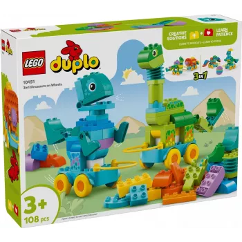 Zabawka konstrukcyjna LEGO DUPLO 10451 Dinozaury na kółkach zestaw 3-w-1, 108 elementów, wiek 3+, wysokość 220 mm