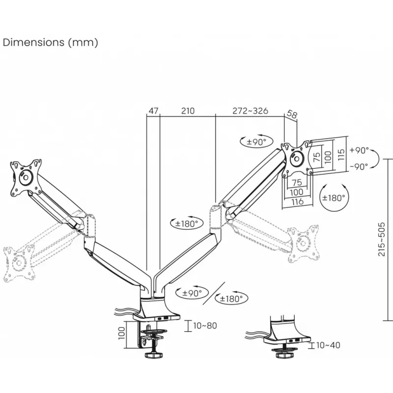 Uchwyt biurkowy ART na 2 monitory LCD 17-35''
