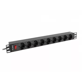 Listwa zasilająca LANBERG PDU-09F-0300-BK — 9x gniazda Type F, kabel 3 m, obudowa aluminiowa, 10 A