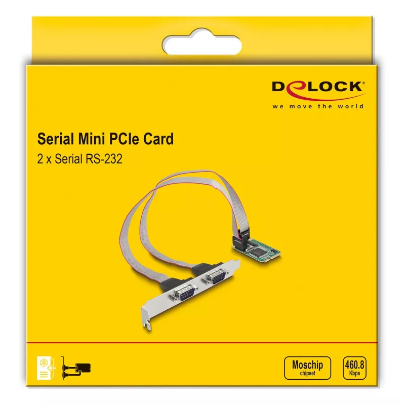 DeLOCK Karta Mini PCIe pełnowymiarowa na 2 x port szeregowy RS-232 D-Sub 9-pin