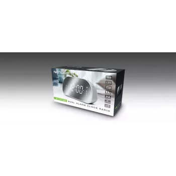 Zegar radiowy Muse M-170CMR — cyfrowy zegar radiowy, wyświetlacz LED 1,2 cala, FM, AC 230V, zapasowe AAA, lustro/biały