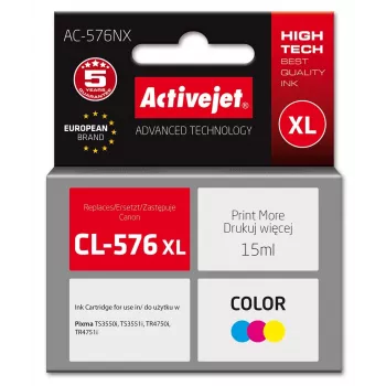 Wkład atramentowy ActiveJet AC-576NX kompatybilny z Canon CL-576XL High (XL) Yield, barwnikowy żółty/czerwony/niebieski, 15 ml