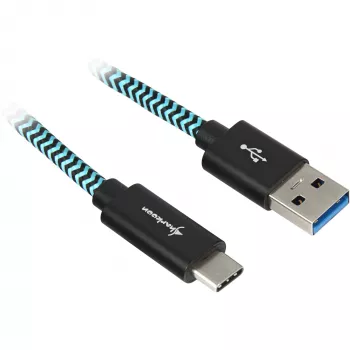 Kabel USB 3.2 Gen 2, wtyk USB-A > wtyk USB-C (czarny/jasnoniebieski, 1 metr, w oplocie)