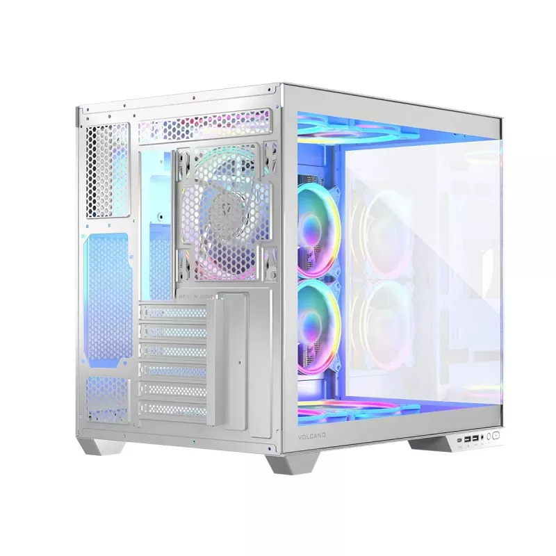 PC case MODECOM Volcano Panorama Midi Tower biały — micro ATX, szkło hartowane, ARGB, USB-C, obsługa GPU 400 mm