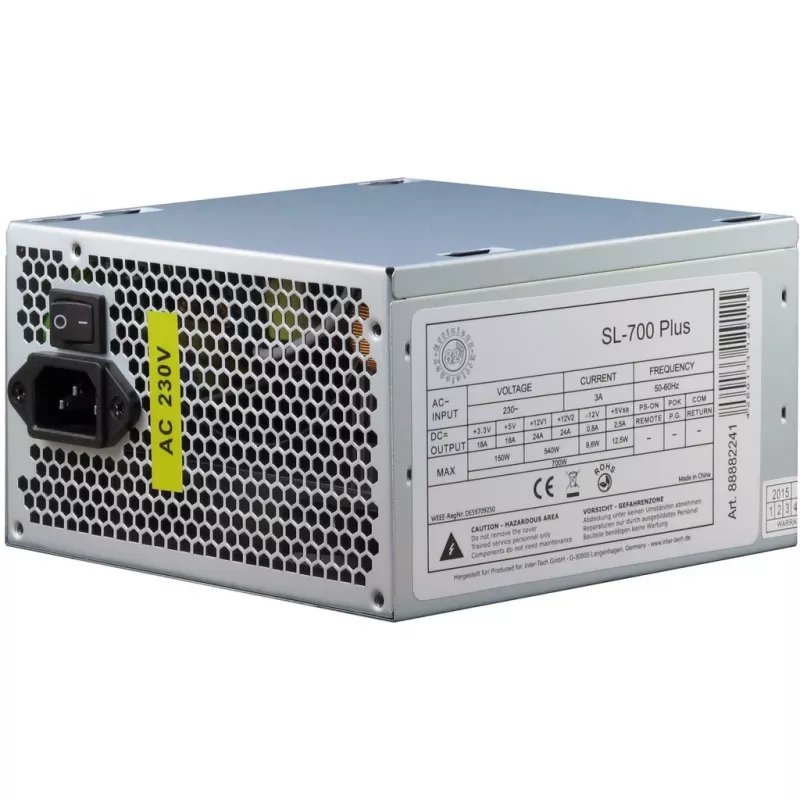 Inter-Tech SL-700 Plus - Zasilacz (wewnętrzny) - ATX12V 2.4 - AC 230 V - 700 W - aktywny PFC (88882141)