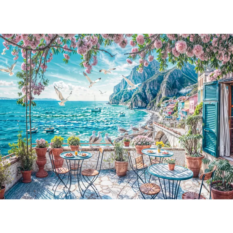 Puzzle Schmidt Spiele Taras nad morzem, 1000 elementów, malownicza ilustracja nadmorska