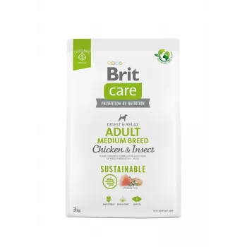 Sucha karma dla psów Brit Care Sustainable Adult Medium Breed Kurczak & Owad, 3 kg, Białko 26%, Tłuszcz 16%