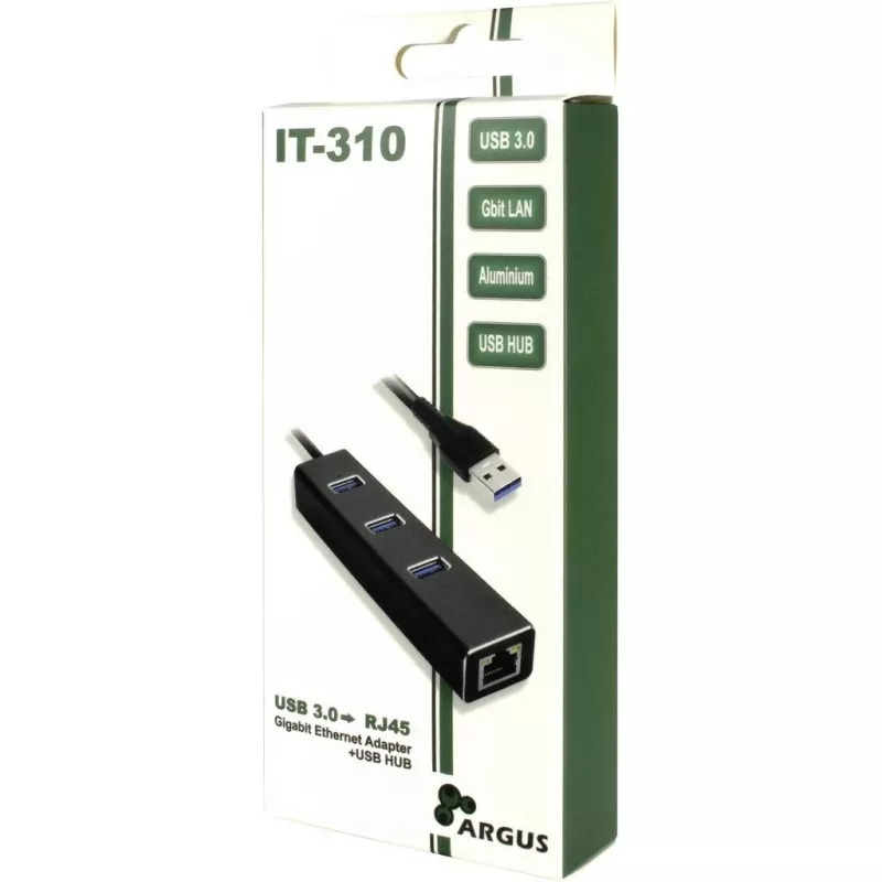 Inter-Tech Argus IT-310 - Hub - 3 x SuperSpeed USB 3.0 + 1 x 10/100/1000 - Desktop (88885439)