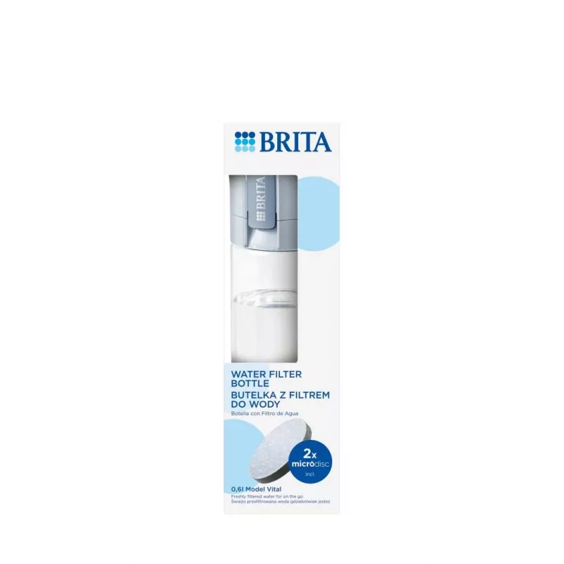 Butelka filtrująca BRITA Vital Pastel niebieski 600 ml z 2 filtrami MicroDisc, wolna od BPA, można myć w zmywarce