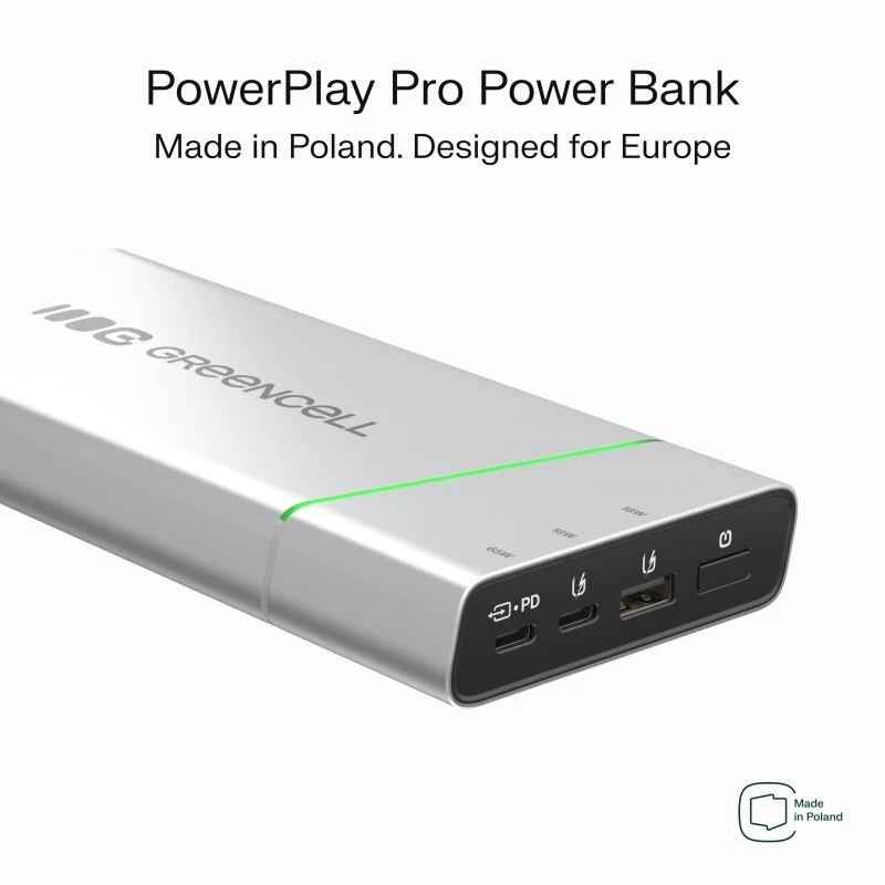 Przenośny akumulator zielony Cell BPLGC20P 20800 mAh litowo-jonowy, USB-C PD 65W, 2x USB-C + 1x USB-A, aluminiowa obudowa