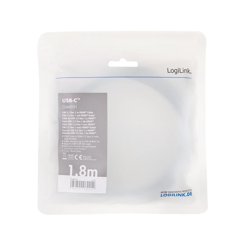 Kabel LogiLink CUA0101 USB 3.2 Gen1 Type-C na HDMI-A 1,8 m czarny szary