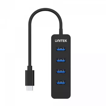 Hub USB Unitek uHUB Q4 — 4-portowy hub USB 3.2 Gen 1 (Type-A), host USB-C, 5 Gbit/s, 10 W, czarny