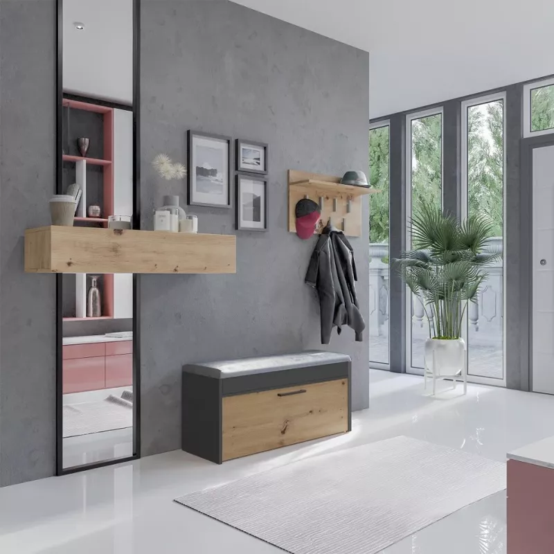 Zamknięta szafka na buty Top e Shop PARMA — antracyt i dąb, płyta wiórowa, 1000×490×350 mm