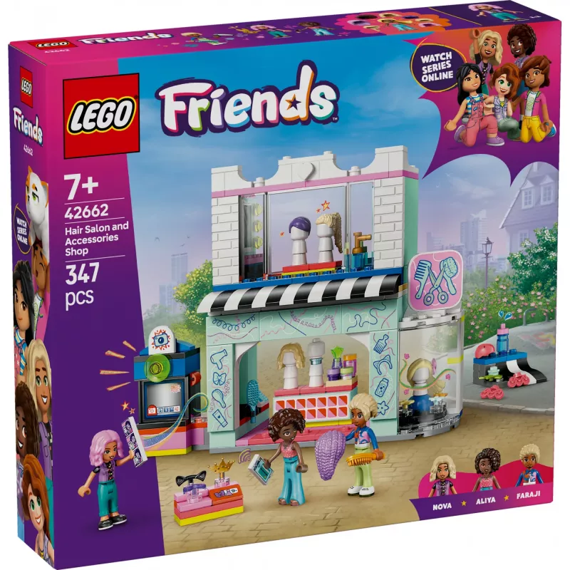 Zestaw LEGO Friends Salon fryzjerski i sklep dekoracyjny 42662 — minilaleczki, scena salonu, akcesoria