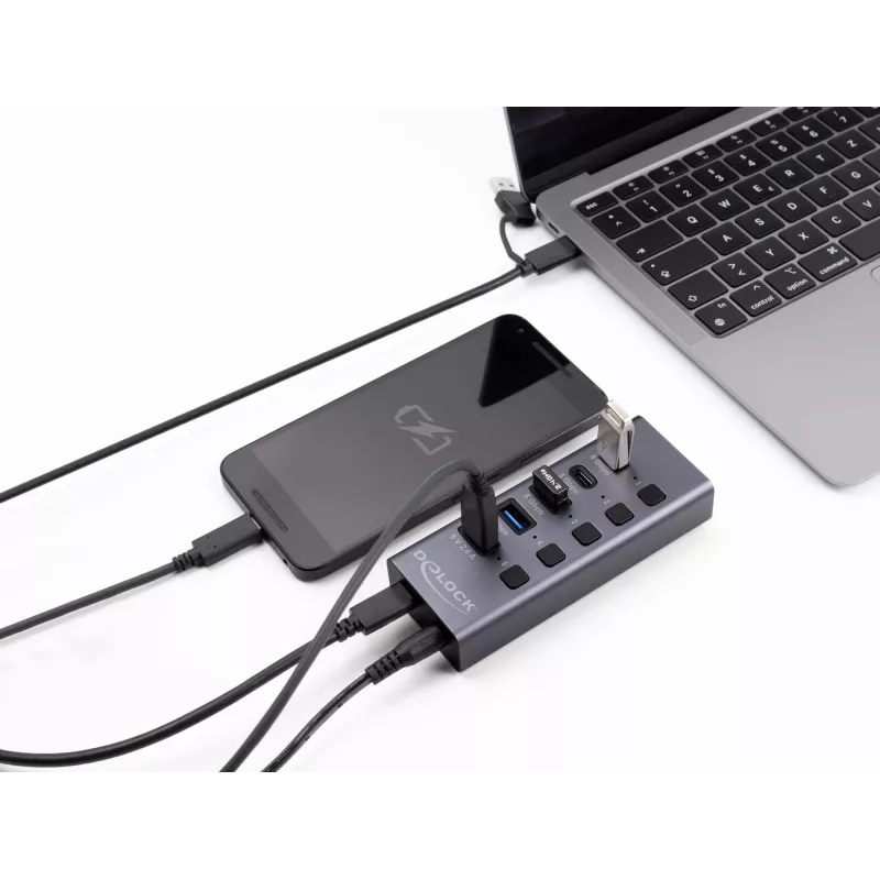Koncentrator USB Delock 64248 5 Gb/s 2 x Typ-A 2 x Typ-C 1 port szybkiego ładowania