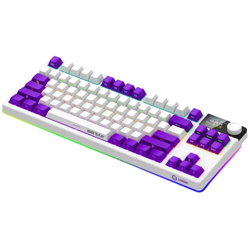 LORGAR KBP70TKLW, Bezprzewodowa mechaniczna klawiatura gamingowa TKL Pro, biała, układ EN