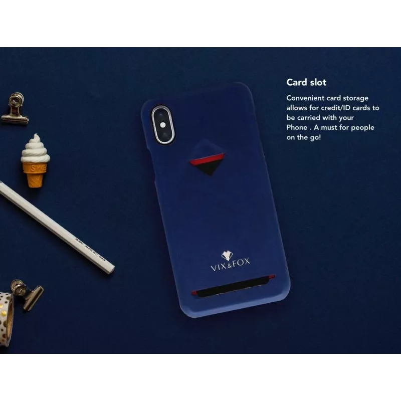 Card Slot Back Shell VixFox do iPhone XSMAX, granatowa, tylna obudowa ze zintegrowaną kieszonką na karty